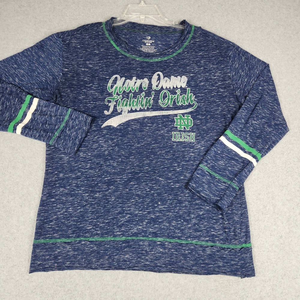 Notre Dame Fighting Irish T Shirt Women XL Blue Colosseum NCAA Football Crewneck